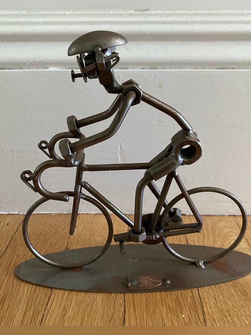 Handmade Metal Bicycle Rider Nut Bolt Sculpture Desk Art Cyclist Decor